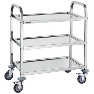 Vevor Laborwagen Gerätewagen Medizintechnik Servierwagen 201 Edelstahl Tragbar Abräumwagen 100 kg Tragfähigkeit, 740 x 396 x 860 mm Labor Rollwagen Medical Trolley Dreifach-Design Silber
