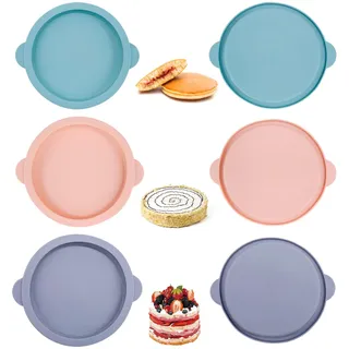 Mritrit 6 Stucks Ø 10cm Silikon Backform Rund, 4 Zoll Antihaft Silikonform für Heißluftfritteuse, Spiegeleiform Pancake Form für Airfryer, Brötchen Backform für Kuchen