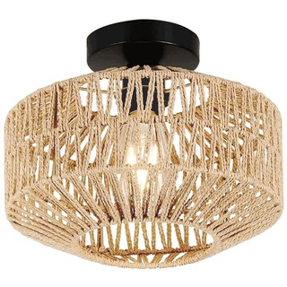 YIKEGE LICHT Vintage Boho Rattan Lampe Deckenleuchte Hängelampe Deckenlampe Geflochten Korb Lampenschirm Badezimmerlampe Wandlampe - E27 Industrielle Deckenleuchten für Küche Schlafzimmer, Hellfarbig