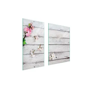 Herdabdeckplatten 2 teilig 75x52 Ceranfeld Abdeckung Glas Schneidebrett Holz Orchidee