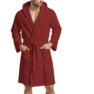 PETTI Artigiani Italiani Mikrofaser-Bademantel Herren Damen mit Kapuze, Taschen, Gürtel, Unisex schnelltrocknend für Fitness, Schwimmbad, Strand, Spa, Bordeaux, XXL