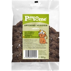 Pawsome Awesome Nuggies Pferd Hundeleckerli & Katzenleckerli - Leckerlis für Hunde & Katzen - getreidefrei & Soft mit viel Protein und Superfoods wie Bierhefe oder Ginkgo, ohne Zucker (80 g)