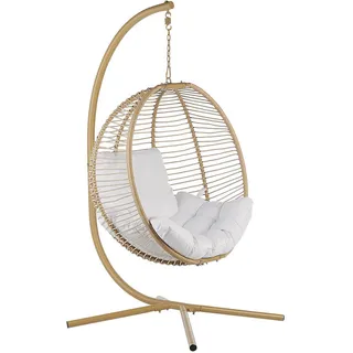 Beliani Hängesessel mit Gestell Flechtseil beige 98/100 cm Arco , Textil , 100x197x98 cm , Gartenmöbel, Gartenschaukeln, Hängesessel