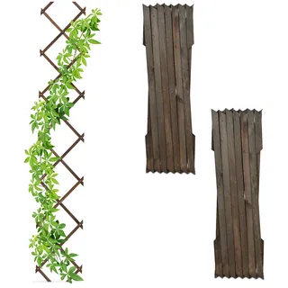 Relaxdays Rankgitter ausziehbar, 3er Set, 180x30 cm, Holz, Wandmontage, Rankhilfe Kletterpflanzen, Holzgitter, braun