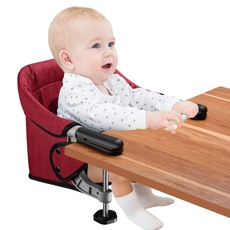 Tischsitz Faltbar Baby Hochstuhl Sitzerhöhung Portable Stuhlsitz mit Transportbeutel, Ideal für zu Hause und Unterwegs (Rot)