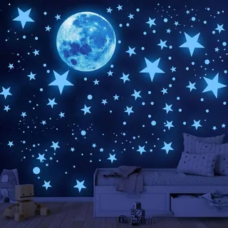 Aomaic 1120 Stücke Leuchtsterne Kinderzimmer Wandsticker Mond und Leuchtsterne Sterne Leuchtend Wandaufkleber für Kinderzimmer Schlafzimmer Wohnzimmer
