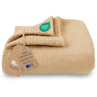 Totsy Baby Musselin Decke Babydecke Baumwolle 100 x 150 cm - Musselindecke Kuscheldecke Baby Musselintücher Kinderdecke dünne Babydecken Pucktuch Muslin Blanket für Kinder Oeko-Tex-Zertifikat Beige