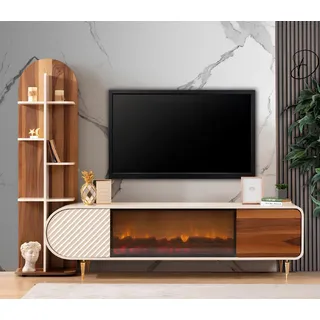 Kamin Sideboard Feuer Imitation Schrank Regal Sideboard Lowboard rtv tv Holz Neu - Weiß