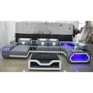 JV moebel luxus wohnzimmer sofa ecksofa polster eck garnitur sofas couchen led ledercouch grau