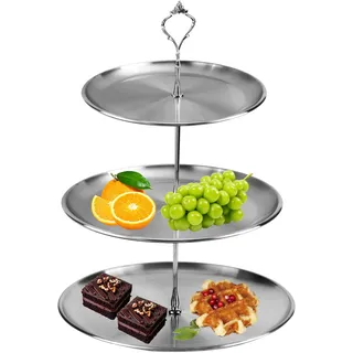 Obst Etagere aus Edelstahl, Tortenständer 3 Ablagefächer, 20cm,23cm,26cm, Perfekt als Obstschale für Obst Aufbewahrung, Muffins und Cupcakes