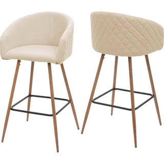 2er-Set Barhocker HWC-D72, Barstuhl Tresenhocker Küchenhocker mit Lehne, Metall Holzoptik  Stoff/Textil, creme-beige - Beige
