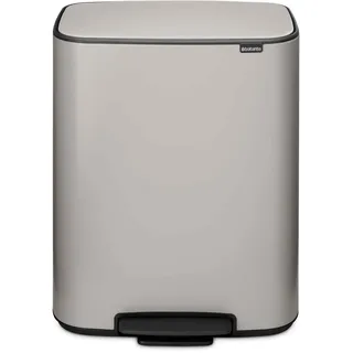 Brabantia Bo Tretmülleimer 60 l (Soft Grey) - Restmülleimer mit mit Soft-Close-Funktion und leichtgängigem Pedal, herausnehmbarer Inneneimer, inkl. PerfectFit Abfalleimer Beutel