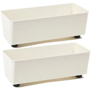 Tymar Blumentopf rechteckig innen, Blumenkasten mit füßen, Pflanzkübel, Kräuterkasten, 2 Stück_SAGA ((2pack) Creme, 28,5x17cm)