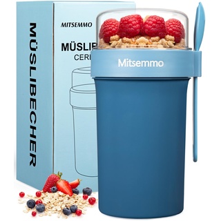 Müslibecher to Go 760ml+230ml,Joghurtbecher to Go Kinder mit Löffel,Müsli Cup to Go Becher,Cornflakes to Go,Müslibecher Müslidose Müslischale Frühstücksdose Müslibox,Joghurt Box to Go Becher (Blau)