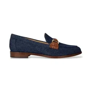 Lauren Ralph Lauren für Damen. 802P04174001 Tasha-Slipper aus Denim und navyfarbenem Leder (38), Blau, Stoff, Wohnung, 1 bis 3 cm, Keine, Lä