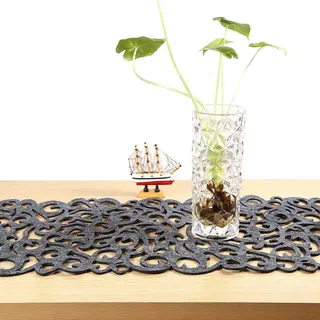 ZJchao Filz Tischläufer, Tischdecke Mats, Blumenhohl, Tischband, Tischtuch, Hintergrund, Coaster, Dekoration für Ihr Zimmer, Hitzebeständig, Waschbar, 100 x 30 cm Dunkelgrau
