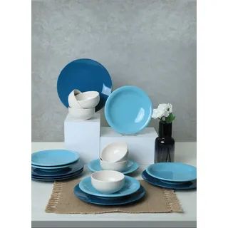 Hermia Concept, X0001509300000000000000000, Keramik-Geschirrset (18-teilig), 100 % KERAMIK, Blau, 26 cm - Blau, Rot