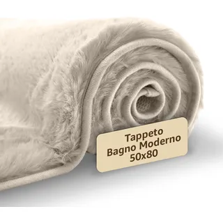 Sonit Moderner Bettvorleger, 50 x 80 cm, Teppich für Schlafzimmer und Wohnzimmer, saugfähiger und rutschfester Teppich, weich, Farbe Creme