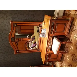 Schminktisch + Spiegel + Hocker Edle Anrichte Schlafzimmer Kommode Barock Rokoko - Braun