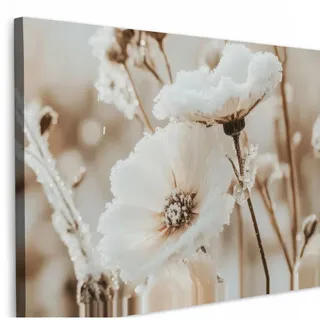 MuchoWow Leinwandbild Blumen - Winter - Weiß - Schnee - Beige Wanddeko 90x60 cm , Textil , Rechteckig , 90x60 cm , FSC 100% , gerahmt , Bilder & Rahmen, Bilder, Leinwandbilder