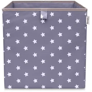 Lifeney Aufbewahrungsbox mit Sternenmotiv in Dunkelgrau, Spielzeugbox mit Sternen passend für Würfelregale, Ordnungsbox für das Kinderzimmer, Aufbewahrungskorb als Accessoire für Zuhause, 33x33x33 cm