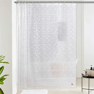 Furlinic Transparent Duschvorhang Überlänge Badvorhang Anti-schimmel für Dusche und Badewanne Eva Vorhänge Antibakteriell Wasserdicht Extra Breit 244x200cm Kieselstein mit 16 Haken und Steinen.
