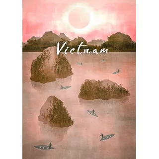 KOMAR Vintage Travel Vietnam - Größe: 50 x 70 cm - Poster, Kunstdruck, Dekoration, - ohne Rahmen,