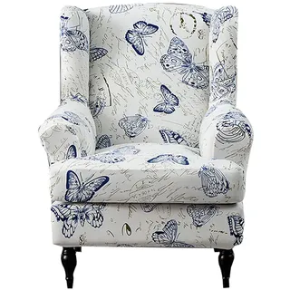 NILUOH Ohrensessel-Schonbezüge, 2 Stück, Stretch-Spandex, Flügelrückenstuhlbezüge, Sofa-Schonbezug, Bedruckt, Flügelrücken-Sessel-Schonbezüge, Möbelschutz, Couch, weich mit elastischer Unterseite, 16
