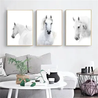 champracer Pferde Poster 3er Set,Schwarz Weiß Pferd Wandbilder Moderne Bilder kunstdrucke Wohnzimmer Deko,Premium Posters Set, Pferde Schlafzimmer Stilvolle Wandbilder ohne Bilderrahmen (21x30 cm)