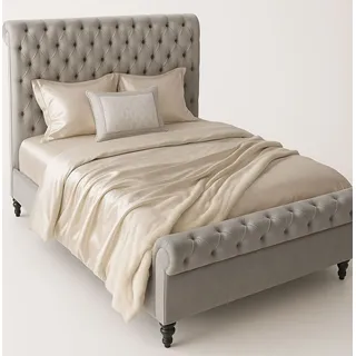 Chesterfield Bett Samt Polsterbett grau Samtbett 160x200cm Bettgestell Ehebett