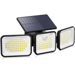 OUSFOT Solarlampen für Außen mit Bewegungsmelder 180 LED Solarleuchten mit 3 Köpfen 360° Beleuchtungswinkel IP65 Wasserdicht für Garten Garage Terrasse