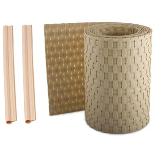 Sellon24 Sichtschutzstreifen Sichtschutz Rattan Doppelstabmatten mit Clips 19 x 255cm Zaunblende inkl. Befestigungsclips Stabmattenzaun 2,5m (RD18_beige)