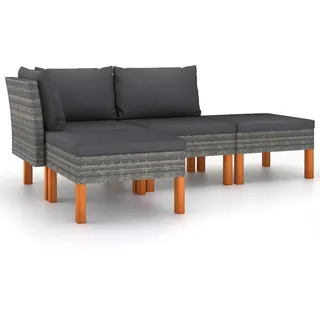 vidaXL Loungegarnitur mit Auflagen, aus Poly Rattan, Grau, 4-teiliges Set , Anthrazit , Naturmaterialen , rechteckig , Gartenmöbel, Gartengarnituren, Gartenmöbel-Sets