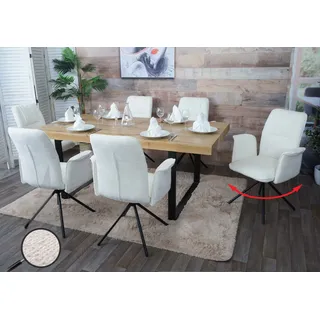 6er-Set Esszimmerstuhl HWC-N99, drehbar Armlehne Auto-Return, Stoff/Textil Chenille (340g/m2) creme - Beige