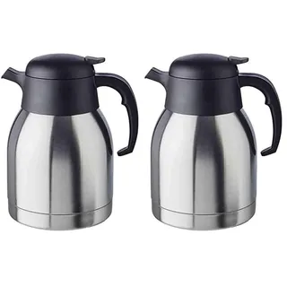APS Isolierkanne „Classic“, Kaffeekanne mit Drehverschluss, Ø 14 cm, H: 19 cm, doppelwandiger Edelstahl, für heiße und kalte Getränke, nicht spülmaschinengeeignet, 12 Tassen/1,5 Liter (Packung mit 2)