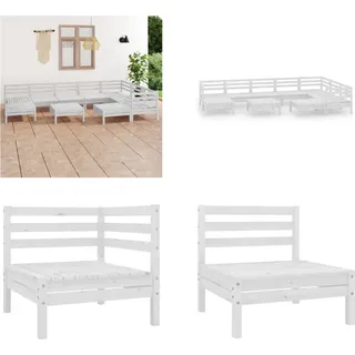 vidaXL 10 tlg. Garten Lounge Set Massivholz Kiefer Weiß - Garten-Lounge-Set - Outdoor-Lounge-Set - Holzsofa - Holz Gartensofa - Weiß