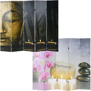MCW Foto-Paravent Oriental Schwarz, Gold , Schwarz, Goldfarben , Holz , Weißtanne , 160x180x2 cm , Wohnzimmer, Raumteiler, Paravents
