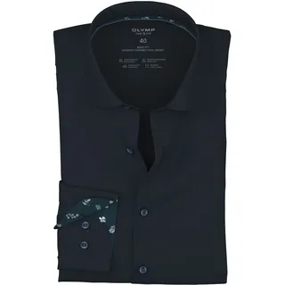 Langarmhemd OLYMP "Level Five 24/Seven", Herren, Gr. 44, N-Gr, marine, Jersey, Obermaterial: 92% Baumwolle, 8% Elasthan, körpernah normal, 2-Knopf-Manschette, Hemden Langarmhemd, Businesshemd, body fit, Modern Kentkragen, Jersey