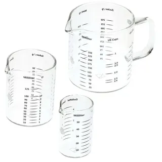 TreeBox Messbecher glas - klein -3er Set (250ml, 125ml & 50ml) - Robuste und hitzebeständige Messbecher Set aus Borosilikatglas - Mikrowellengeeignet -Perfekt zum Backen und Mischen