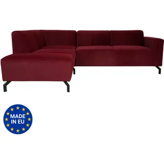 Ecksofa HWC-J60, Couch Sofa mit Ottomane links, EU, wasserabweisend 247cm Samt bordeaux-rot - Rot