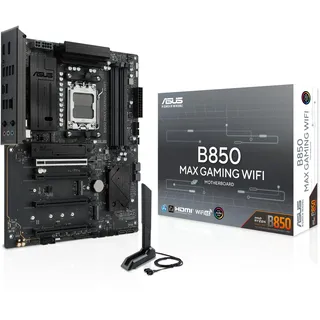 ASUS B850 MAX Gaming WiFi AMD B850 ATX-Mainboard (DDR5, PCIe 5.0-fähig, 3X M.2-Steckplätze, Wi-Fi 6E, Realtek 2,5Gb-Ethernet, DisplayPort, HDMI, USB 10Gbit/s Typ-A & Typ-C, BIOS Flashback, Aura Sync)