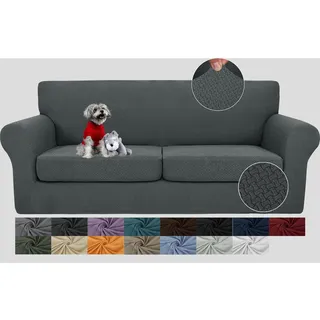 JIVINER Neueste 3-teilige Couchbezüge für 2 Kissen, Couch, Stretch-Sofa-Schonbezug mit 2 extra großen Sitzkissenbezügen, dick angepasste Sofabezug für Wohnzimmer (XL Loveseat, Dunkelgrau)