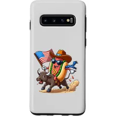 Hülle für Galaxy S10 Funny Hotdog US Flag Riding Bull 4th of Juli Rodeo Lovers