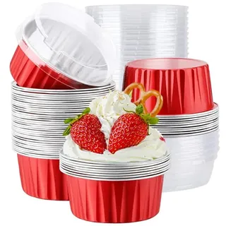 CURTEK Backförmchen aus Aluminiumfolie mit Deckel, 142 ml, Dessertbecher, Muffinformen, Einweg-Backförmchen, Mini-Kuchenformen, Cupcake-Förmchen, Muffin-Formen für Hochzeit, Geburtstag, einzelne