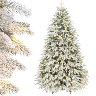 Yorbay Künstlicher Weihnachtsbaum mit Beleuchtung Weiß Schneeflocken LED Tannenbaum für Weihnachten-Dekoration, aus PE und PVC, 210cm