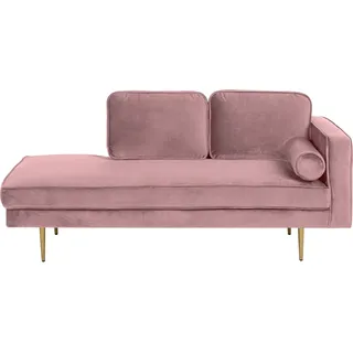 BELIANI Chaiselongue Rechtsseitig Rosa Samt mit Goldenen Metallbeinen Lehne Kissen Nackenrolle Modern Récamiere Liegesofa für Wohnzimmer - Rosa, Gold