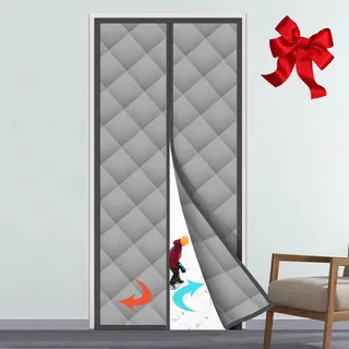 Ceblish Magnet Wärmeschutzvorhang für Türen, Thermo Türvorhang, Isoliervorhang Thermovorhang, Isolier Schutz Vorhang, Wasserdicht, Winddicht, Kälteschutz, Haustierfreundlich, Grau (90x210cm)
