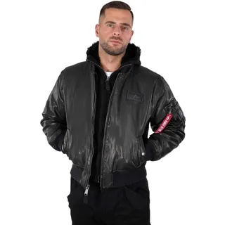 Alpha Industries Herren MA-1 D-Tec Faux Leather Bomber Jacke, Black/Black, M
