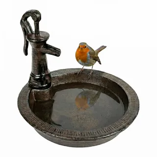 Relaxdays Vogeltränke, HxBxT: 15 x 17 x 18 cm, Gusseisen, stehend, Futter- & Wasserschale für Vögel, Vogelbad, braun
