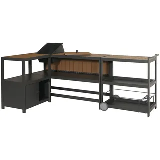 Mendler Aluminium Outdoor-Küche 3-teilig  ~  anthrazit/Braun